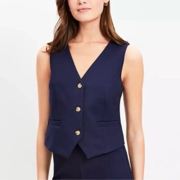 LOFT Versa‎ Ponte Pocket Vest Navy Blue Size X Small NWT - Picture 2 of 9